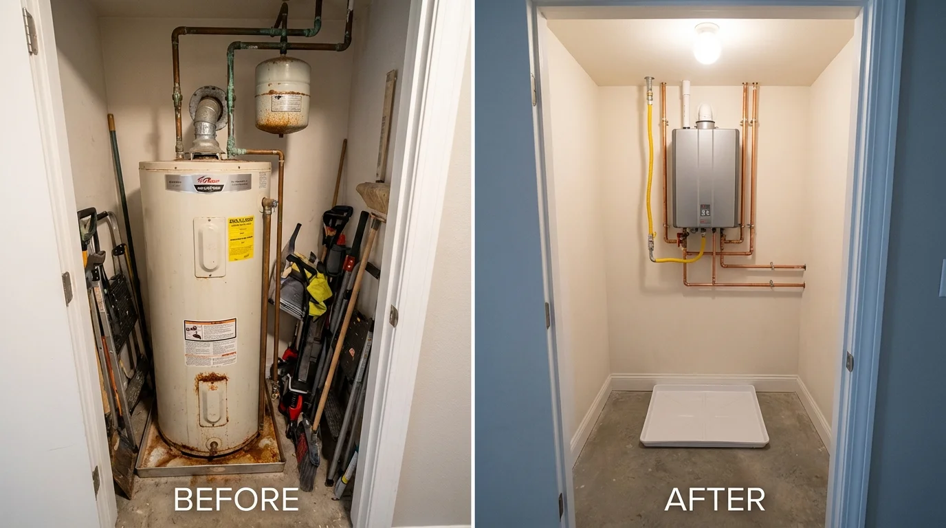 Tank water heater versus wall-mounted tankless unit comparison for New Windsor, NY homeowners