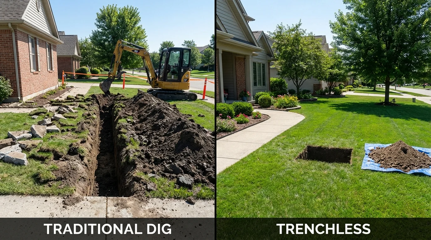 Trenchless sewer repair with minimal yard damage versus traditional excavation in New Windsor, NY
